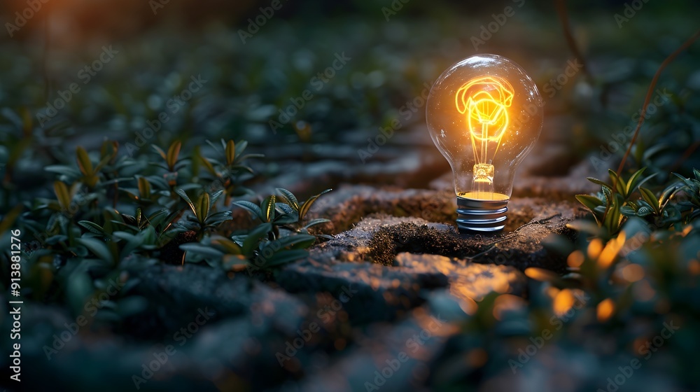 Poster illuminating the path to breakthrough a light bulb in the center of a maze