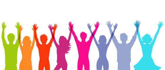 A group of anonymous silhouetted people holding hands. Human unity silhouette color filled vector Illustration icon