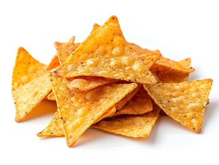 Fototapeta premium Crispy Tortilla Chips Perfect for Dipping in Salsa or Guacamole on White Background