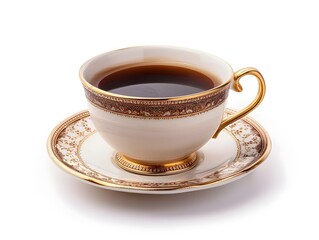 Classic Tea Cup Filled with Aromatic Coffee on White Background