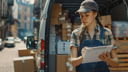 Delivery Woman Checking Orders