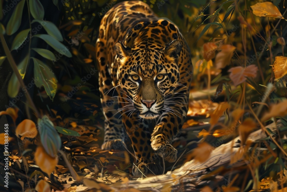 Wall mural jaguar in the jungle.