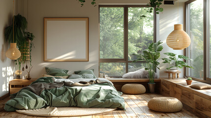 home painting square mockup, fashion bedroom wall art mockup, house wall canvas mockup, house interior background