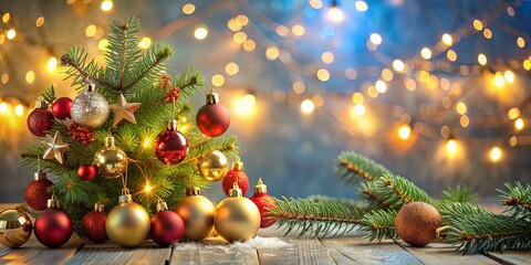 Festive Christmas decorations with ornaments, lights, and a tree, holiday, celebration, winter, festive, decorations, ornaments