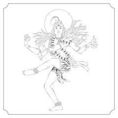 Obraz premium Indian Goddess Kali Dancing Isolated Outline Vector Illustration
