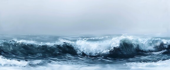 Obraz premium Waves Crashing in a Misty Sea