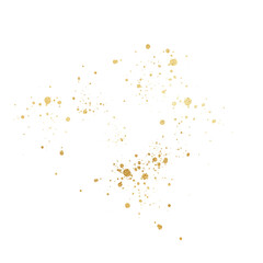 Gold glitter dots on transparent background. Gold glitter particles splatter. Golden sparkle confetti. Shiny glittering dust luxury design element