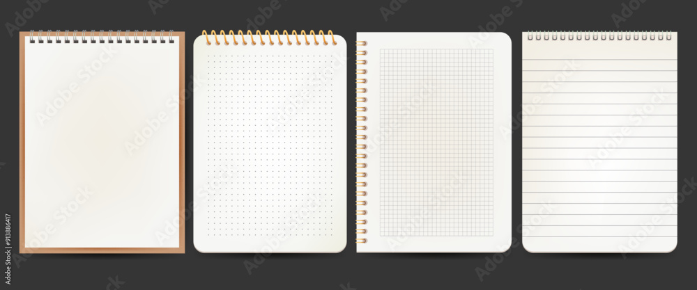 Wall mural realistic notebook pages or vector lined notepaper, set of isolated background for office document o