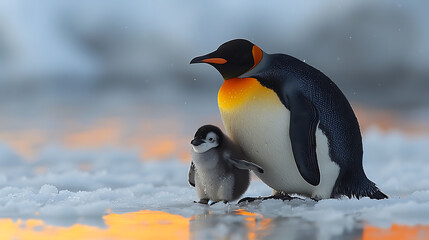 Naklejka premium Penguins are standing on the snow.