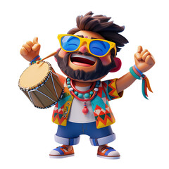 3D character icon of a full-body character playing a tambourine, celebrating World Music Day