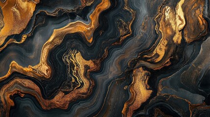 Obraz premium Abstract Black and Gold Swirling Marble Pattern