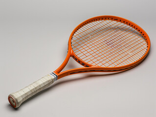 Vibrant Orange Tennis Racket Displayed on a Light Grey Background for Sports Enthusiasts