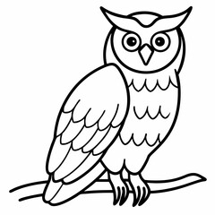 A detailed portrait of an owl perched on a branch vector line art illustration