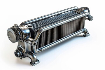 Fototapeta premium High-quality image of a polished, modern intercooler for automotive performance enhancement.