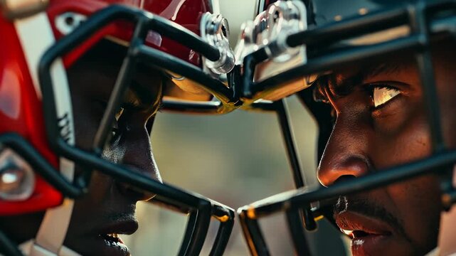 Intense face-off between two football players
