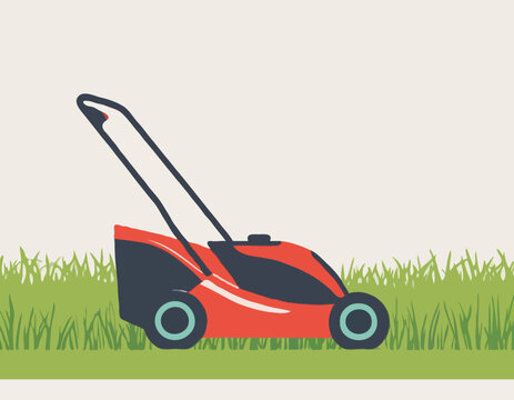 recommend clip art: Red Lawn mower icon. Electric work tool for cutting grass 
