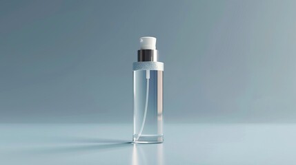 A minimalist glass bottle containing clear liquid, perfect for cosmetic or skincare product displays.