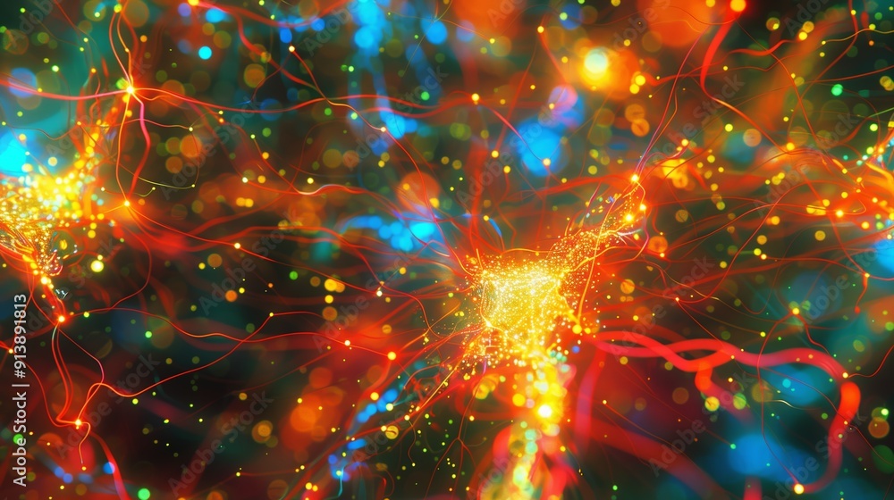 Aufkleber colorful neural networks illuminated in a close-up view of brain activity at night