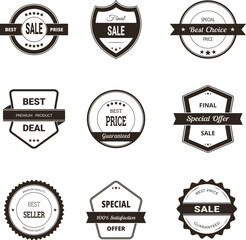 Vector illustration set of sale labels. Includes customizable tags and badges. Perfect for discounts and promotions in retail and marketing.