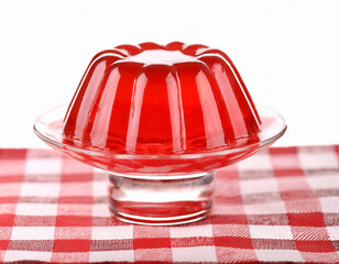 strawberry Jelly cubes in a glass bowl isolated. ai generated