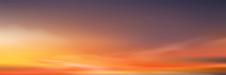Sunset Sky,Cloud Background,Autumn Sunrise in Purple,Orange,Yellow Sky in Morning,Vector Sundown in Summer over sea beach,Nature landscape Golden hour sunlight in Winter,Horizon Beautiful Spring field