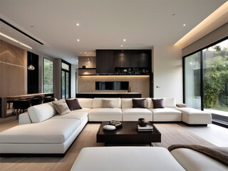 Modern White Sectional Sofa in Minimalist Living Room