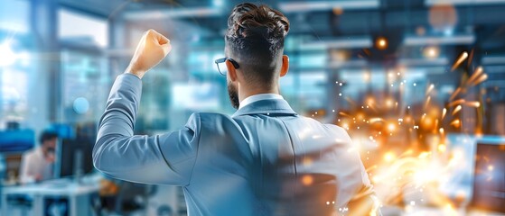 Businessman Celebrating Success with a Fist Pump.