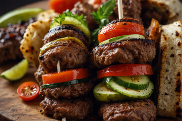 Mouthwatering Turkish Cag kebab: horizontally stacked marinated rotating lamb kebab