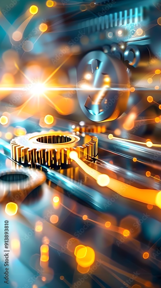 Poster abstract machine gears with bokeh.