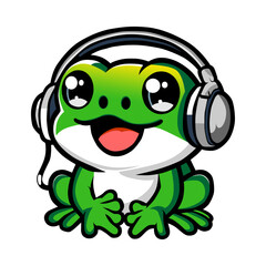a cartoon image of a frog wearing headphones and a white shirt with a picture of a frog wearing a white shirt.
