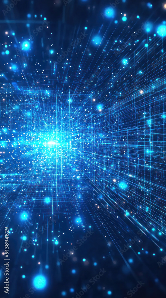 Poster a blue background with many small blue dots. the dots are arranged in a way that they look like star