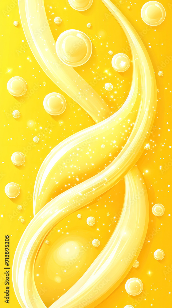 Aufkleber a yellow background with a swirl of bubbles and a yellow line. the bubbles are scattered throughout 