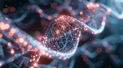 Abstract depiction of a neural network with DNA-like structures, symbolizing the integration of neural computing in genetic research. 