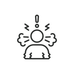 Anger, in line design. Anger, Frustration, Rage, Fury, Irritation, Annoyance, Temper on white background vector. Anger editable stroke icon.