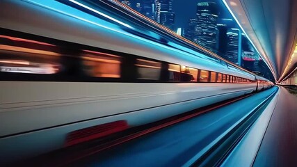 High speed fast train passenger locomotive in motion at the railway station city