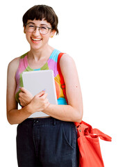 Happy female student png sticker, transparent background
