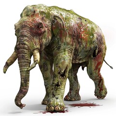 Fototapeta premium Elephant zombie fantasy animal cartoon isolated whitebackground 16:9