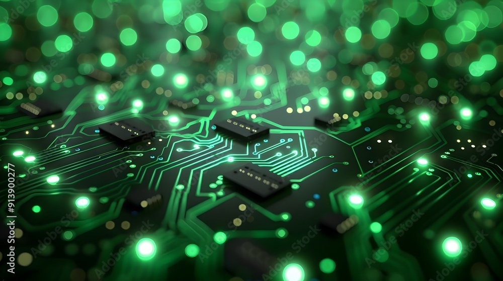 Aufkleber neon green glowing circuit pattern for electronics display concept