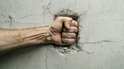 Breaking Through Barriers A Powerful Fist Punches Through a Concrete Wall. This image symbolizes strength determination and the ability to overcome obstacles, making it perfect for themes related