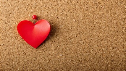 Fototapeta premium Love note with red heart pinned on cork board , love, Valentine's Day, romantic, message, cork board