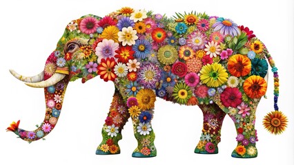 Abstract art collage of elephant integrated with colorful flowers, elephant, abstract, art, collage, flowers, colorful