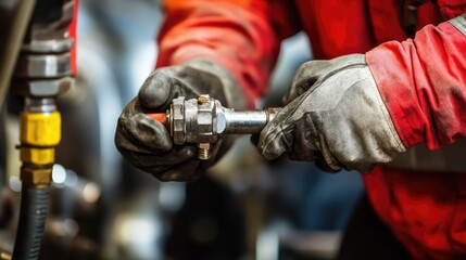 A plumber using a pipe wrench to secure a fitting, with focus on the precision and skill required for the task.