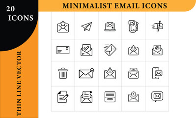 Minimalist Email Icon Set - Thin Line Vector