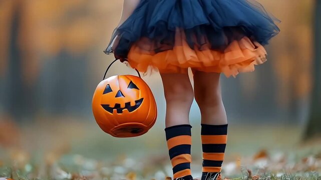 Little girl having fun on Halloween trick or treat