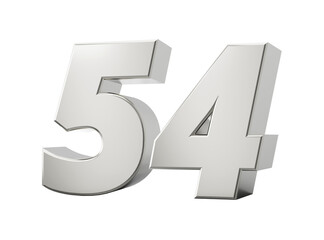 Silver 3d numbers 54 fifty four. Isolated white background 3d illustration
