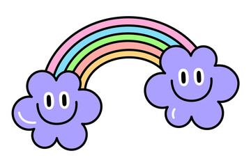 Rainbow icon png with smiling flowers on transparent background