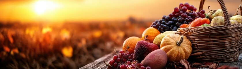 Harvest time, vibrant colors, fresh produce, close-up, inviting