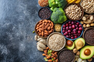 Selection of healthy rich fiber sources vegan food for cooking, ai