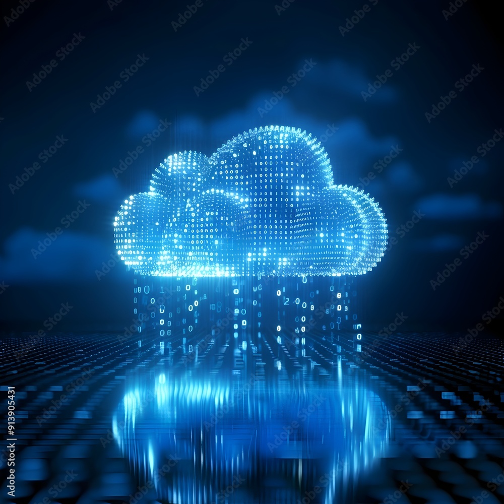 Poster ethereal binary cloud representing digital innovation and cloud computing
