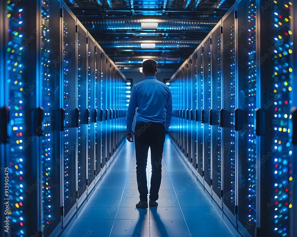 Poster it professional monitoring futuristic cloud server network in modern digital data center